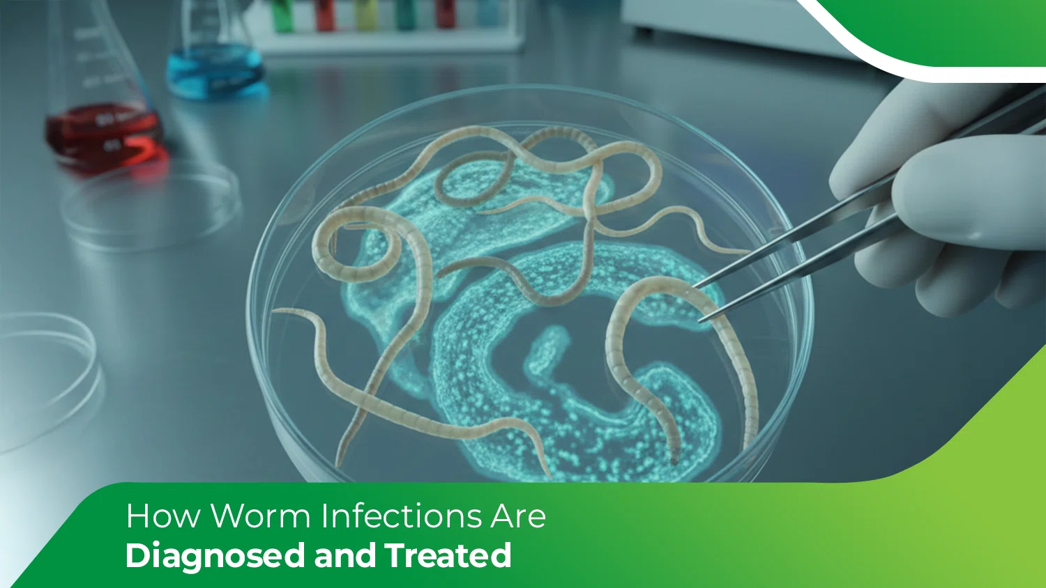 Worm infections diagnosis and treatment illustration