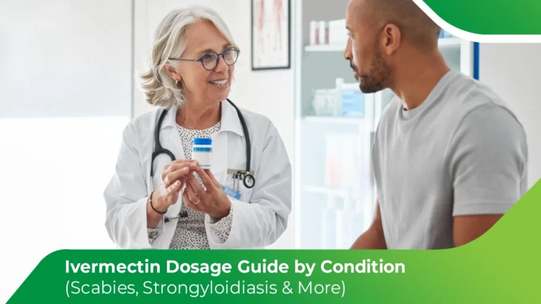 Doctor explaining ivermectin dosage to patient in clinic