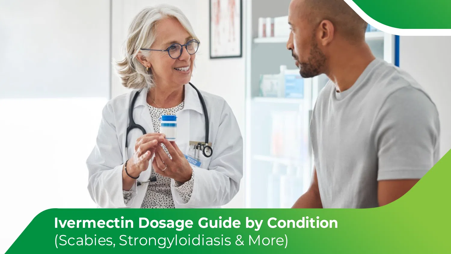 Doctor explaining ivermectin dosage to patient in clinic