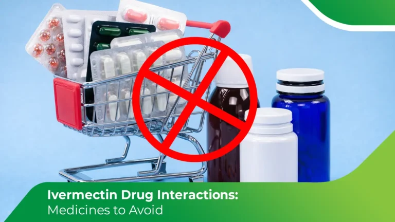 Ivermectin Drug Interactions image with medicines and a prohibition sign for medicines to avoid with ivermectin.