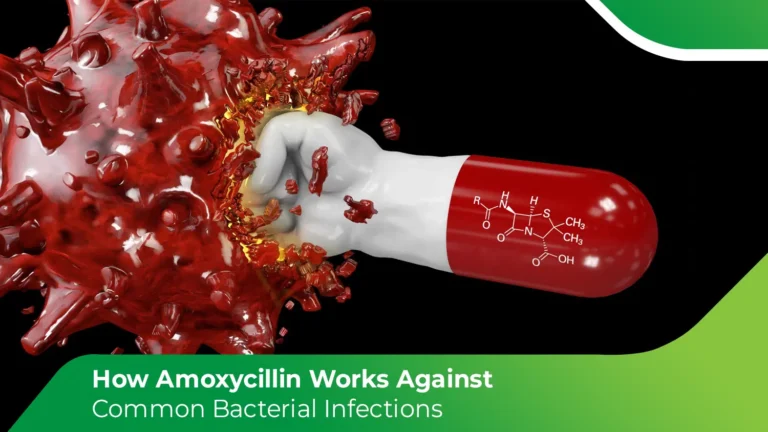 Amoxycillin capsule fighting bacterial infection with breaking bacteria illustration